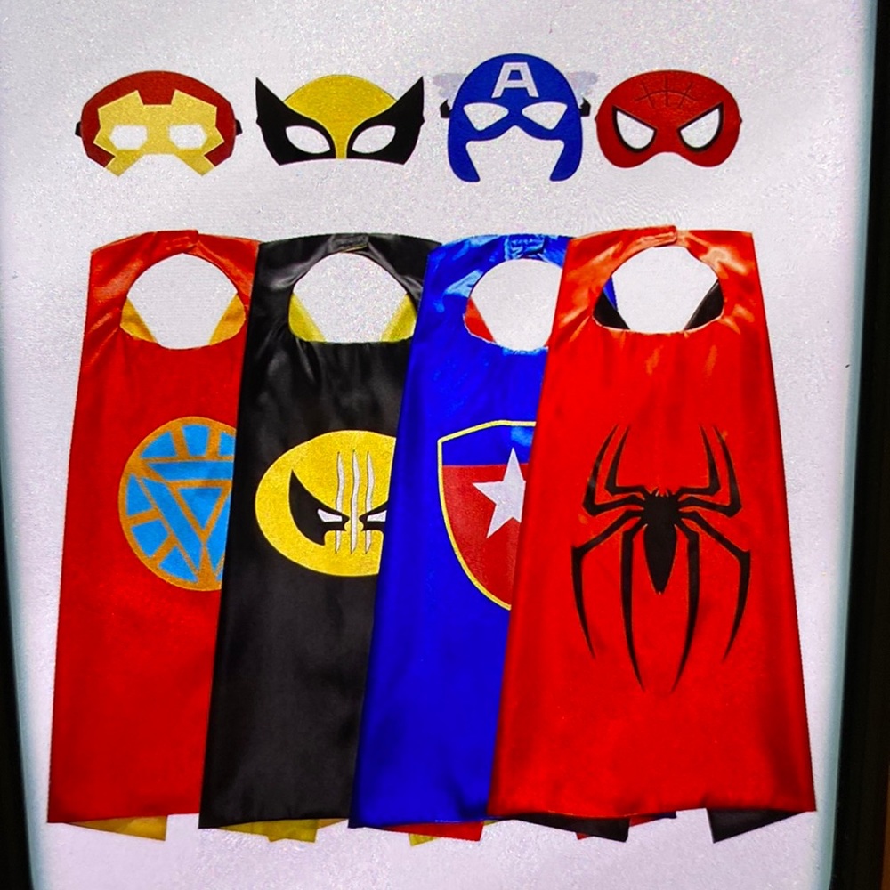 4 pc boy superhero mask and cape sets